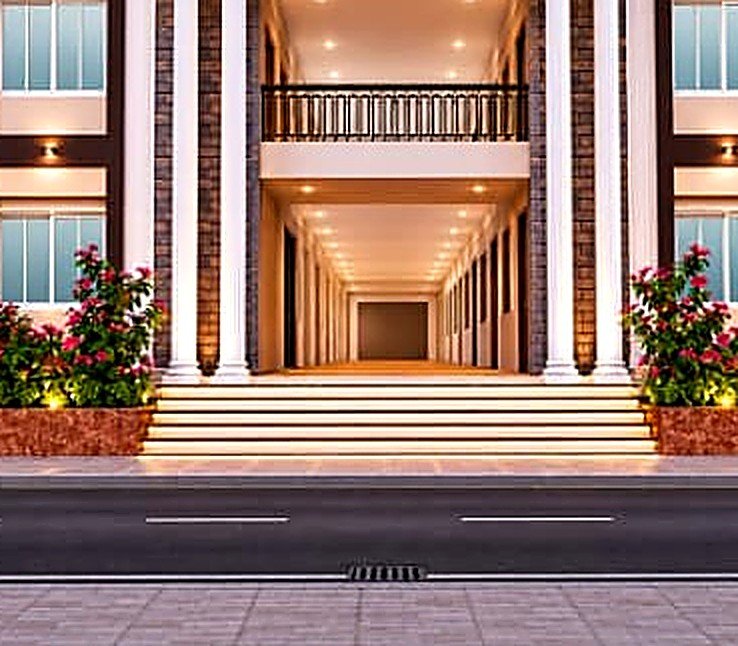 College entrance colonnade