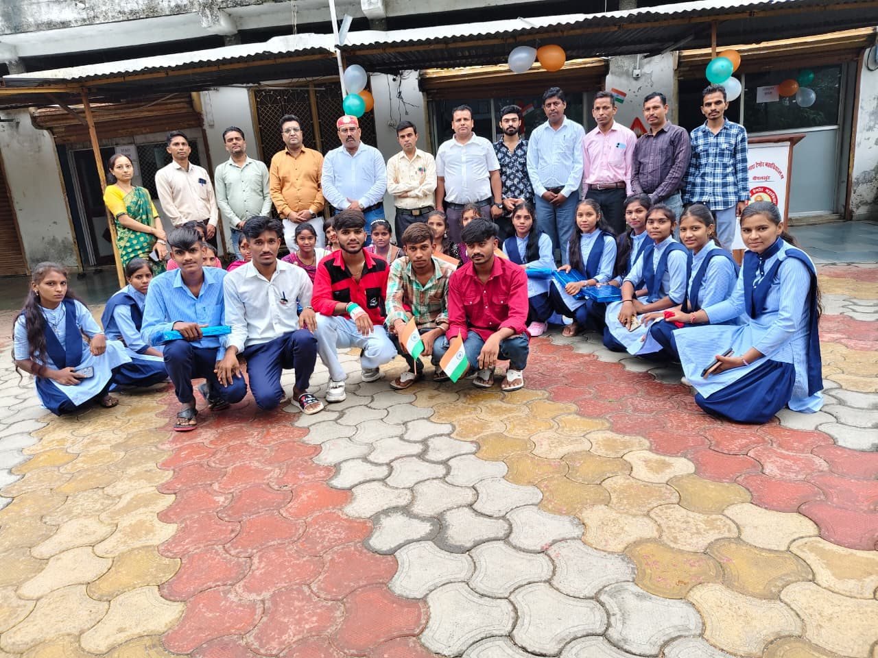 Students with the national flag during the celebration