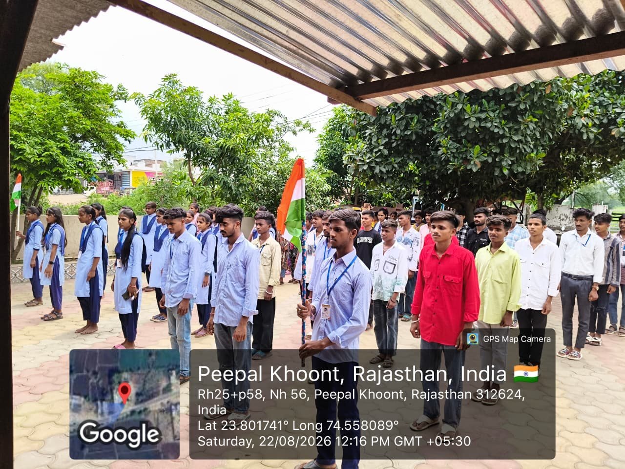 Flag hoisting parade on campus