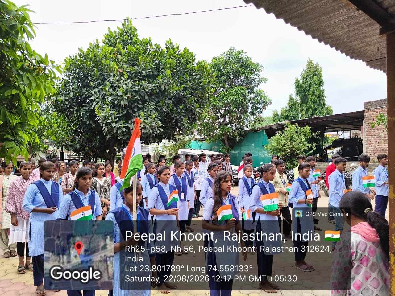 Students marching with the tricolour on Independence Day